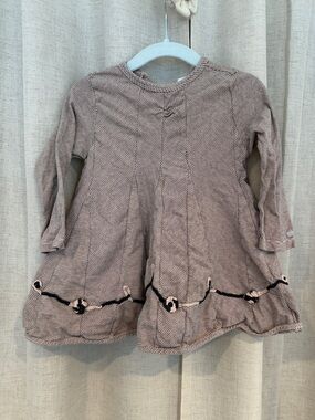 Eliane et Lena Taille O Long Sleeve Striped A-Line Dress with Knot Trim 18m